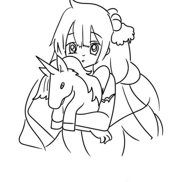Dibujo de anime y unicornio para colorear 