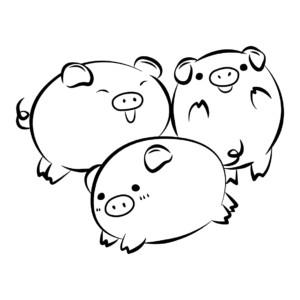 Tres cerdos kawaii pintar