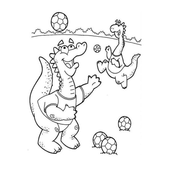 Dinosaurios jugando al fútbol