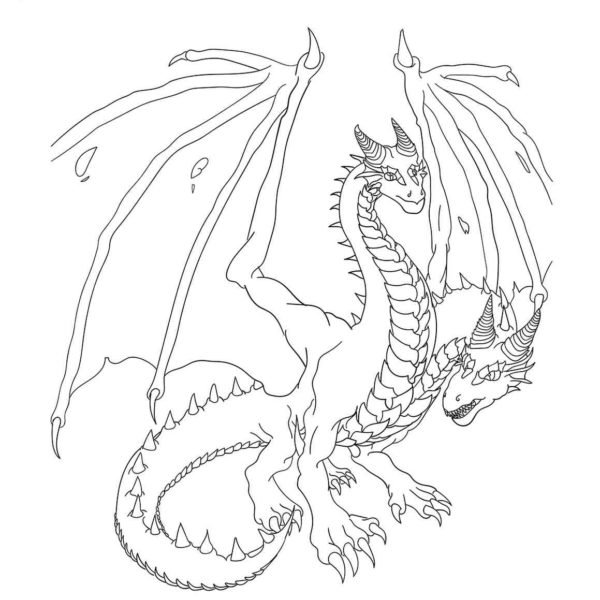  Dibujo de dragón de dos cabezas fácil para colorear