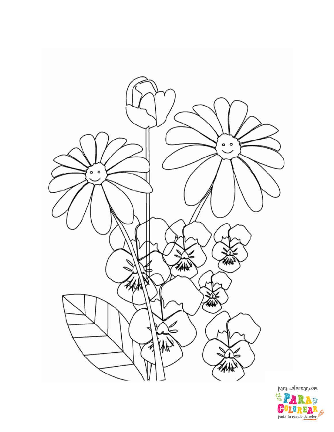 Dibujo de flores con caritas para colorear 