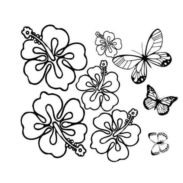 Dibujo de flores rodeadas de mariposas para colorear 