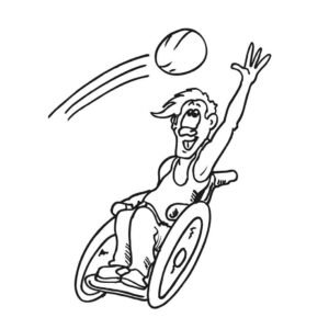Niño en silla de ruedas jugando baloncesto