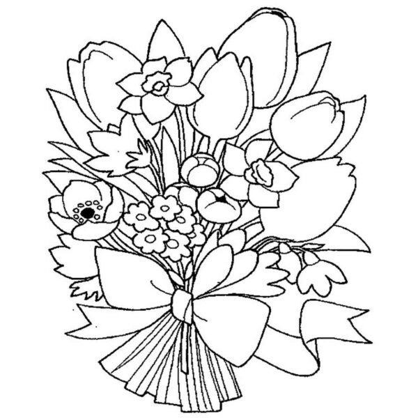 Dibujo de ramo flores novia para colorear 