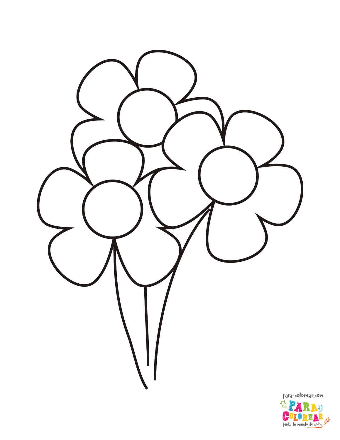 Dibujo de tres flores muy fáciles para colorear 